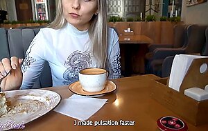 Letty black, remote controlled dildo in crowded cafe, letty black