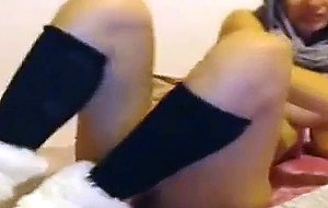 Hot muslim babe gets nude and rubs her tight pussy
