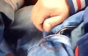 Twink Masturbates and Cums Hard on Train with Big Cock