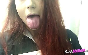 Big-Ass Schoolgirl's Strip Tease and Pussy Play in a Public Bathroom