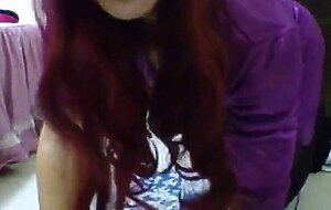 Asian Crossdresser Jacks Off in Purple