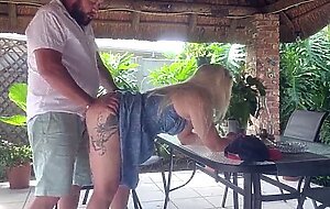 Creampie fucking my best friends wife on the patio while he is at work
