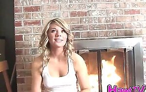 Sexy blonde dripping wet as she soaks her shirt