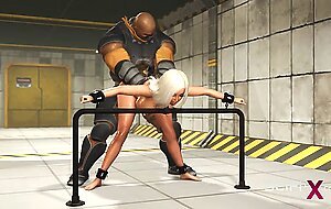 Sci-fi BDSM in the bunker with a sexy young cuffed blonde with many boobs