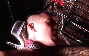 Two big tits bitches were holding an asian guy in a cell