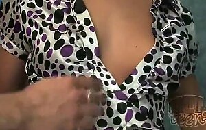 Horny Brunette Teen Deep Throats Lucky Old Man Huge Dick