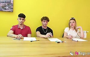 Experienced MILF teacher shows 3 teens how to fuck a woman