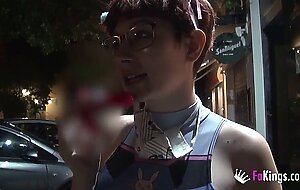 Busty nerd babe wants to suck random strangers in the street