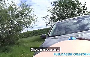 PublicAgent Sexy brunette student fucks on car bonnet in field