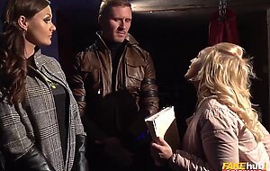 Groupies fuck TV star big cock threesome and BBW has hardcore sex to creampie