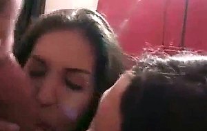 Three teen cuties sucking one...