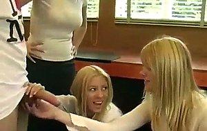 blonde clothed babes milking big cock