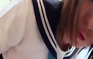 Japanese teen babe jumping dick in her school uniform