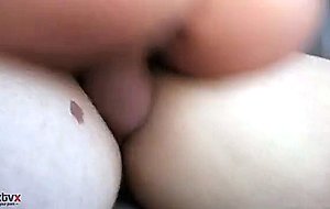 Busty teen anateur Cami rides on her boy in car