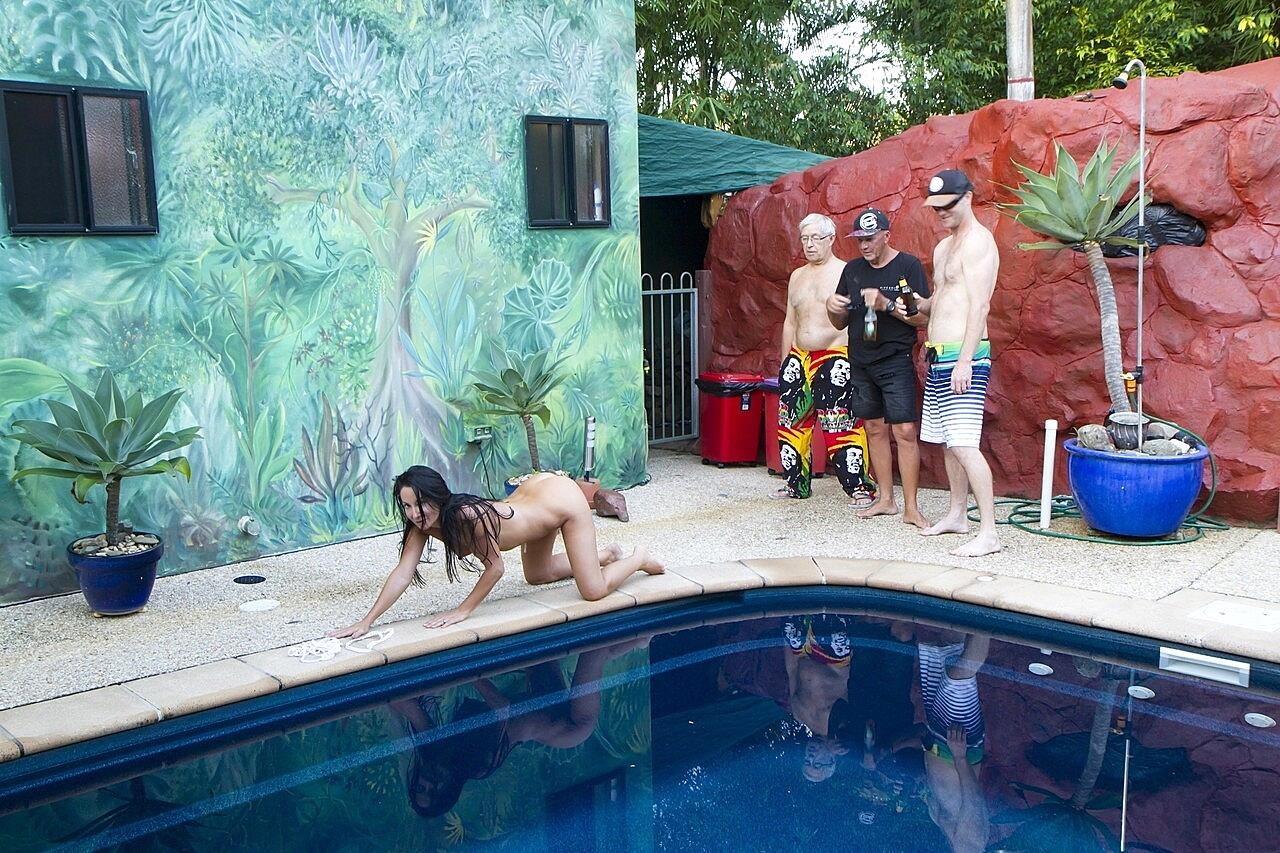 Amateur Milf Wild Thing Gets Stripped And Groped By Three Men Poolside Amateur, Gangbang, Milf, Old-Man, Pool