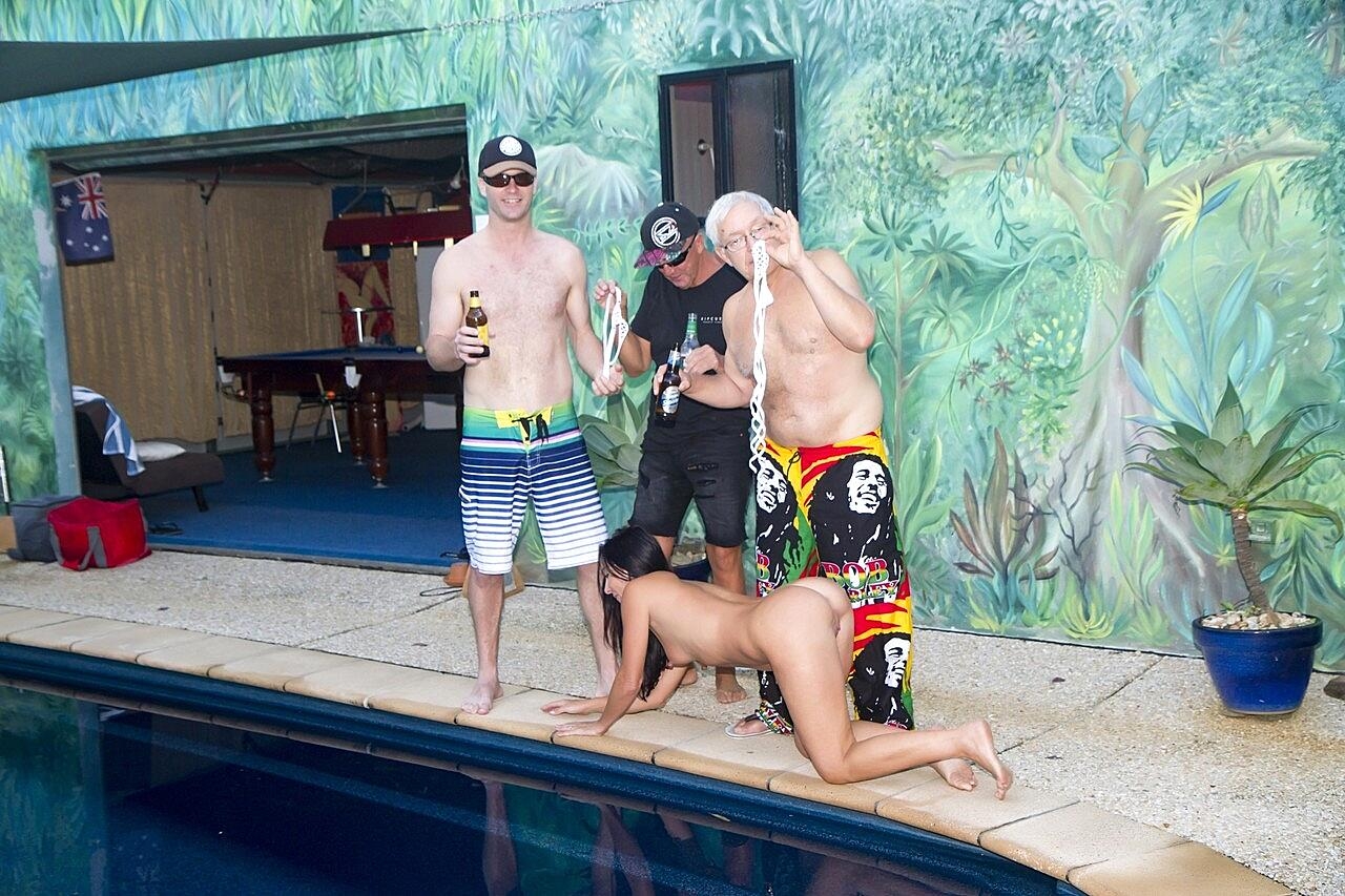 Amateur Milf Wild Thing Gets Stripped And Groped By Three Men Poolside Amateur, Gangbang, Milf, Old-Man, Pool