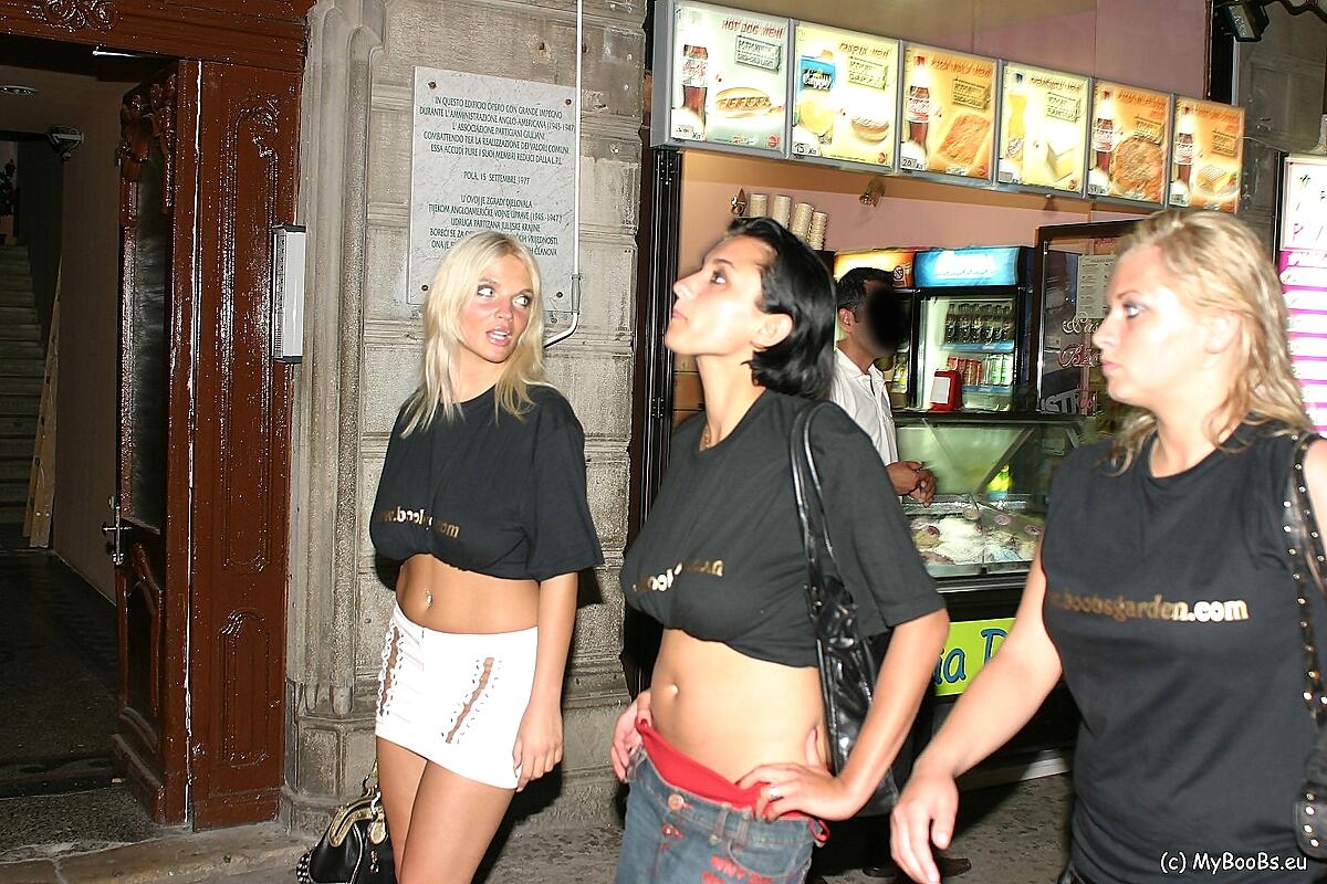 Three Girls Flash Their Natural Tits While Walking A City Street At Night, Ines Cudna , Malina May Big-Tits, Milf, Outdoor, Public, Reality