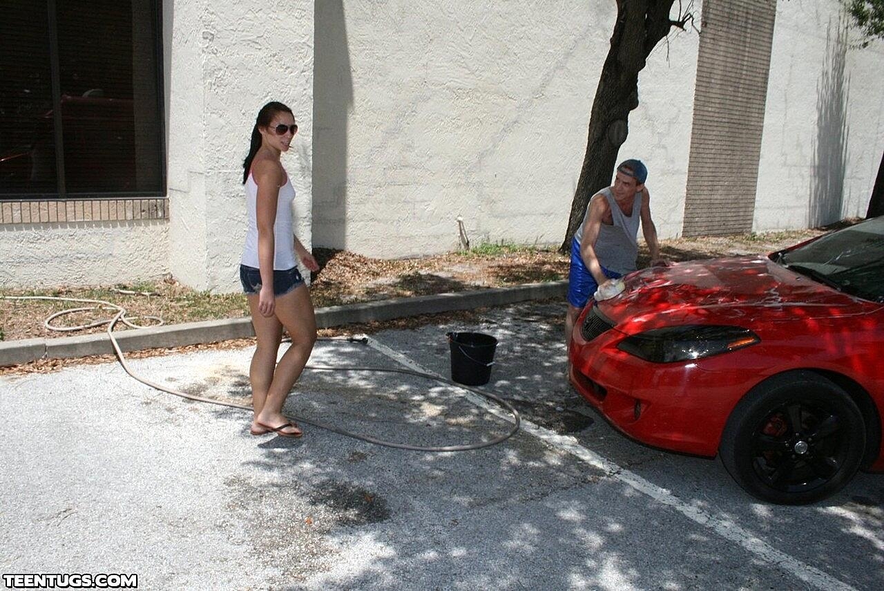 Naughty Teen Teases With Her Tiny Tits & Gives A Hung Carwash Guy A Handjob Cute, Handjob, Outdoor, Public, Teen