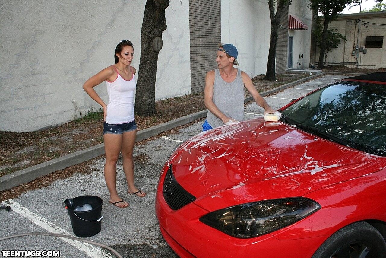 Naughty Teen Teases With Her Tiny Tits & Gives A Hung Carwash Guy A Handjob Cute, Handjob, Outdoor, Public, Teen