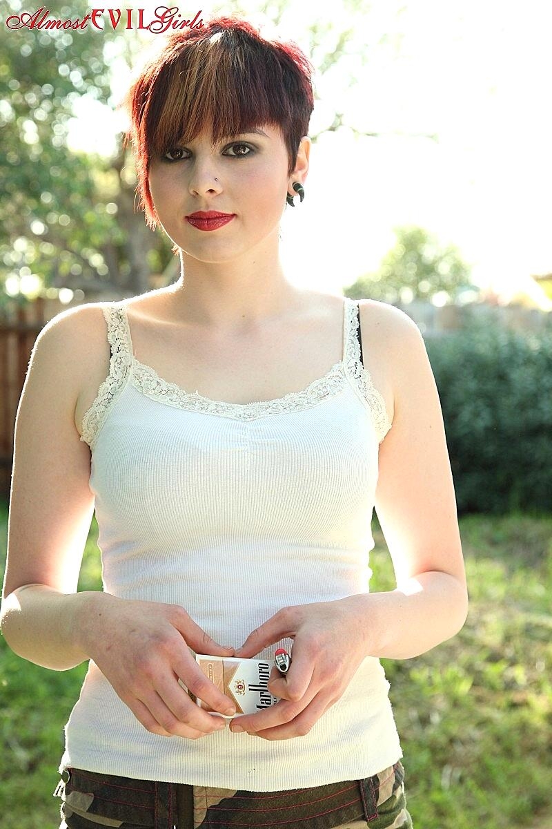 Short Haired Girl Morna Flashes Tits And Twat While Smoking In Backyard Clothed, Fetish, Outdoor, Short-Hair, Smoking